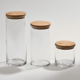 Small Glass Jar with Wood Cover -4.25" X 4" D