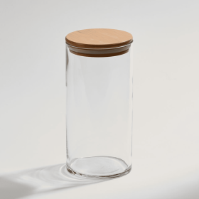 Med Glass Jar with Wood Cover -8.125" X 4" D