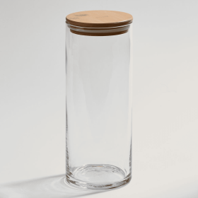 Large Glass Jar with Wood Cover -10" X 4" D