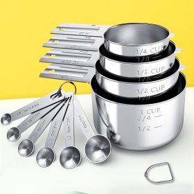 1 Set Stainless Steel Measuring Cups & Spoons Set; Kitchen Gadgets For Cooking & Baking (4+6) 0.86lb