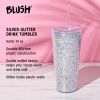 Glam Silver Double Walled Glitter Tumbler Blush