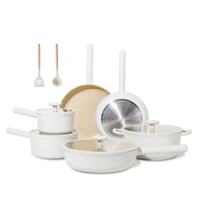 Ceramic Cookware Sets 17pcs, Pots And Pans Set Non Stick, Healthy Induction Kitchen Cooking Set With Removable Handles, Stackable Pots Pans, Oven (Option: 16p)