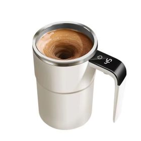 Automatic Coffee Stirring Cup, Stainless Steel Self-Stirring Coffee Cup With Lid, Auto Stir & Heating Feature, LED Intelligent Display Temperature (Color: White)
